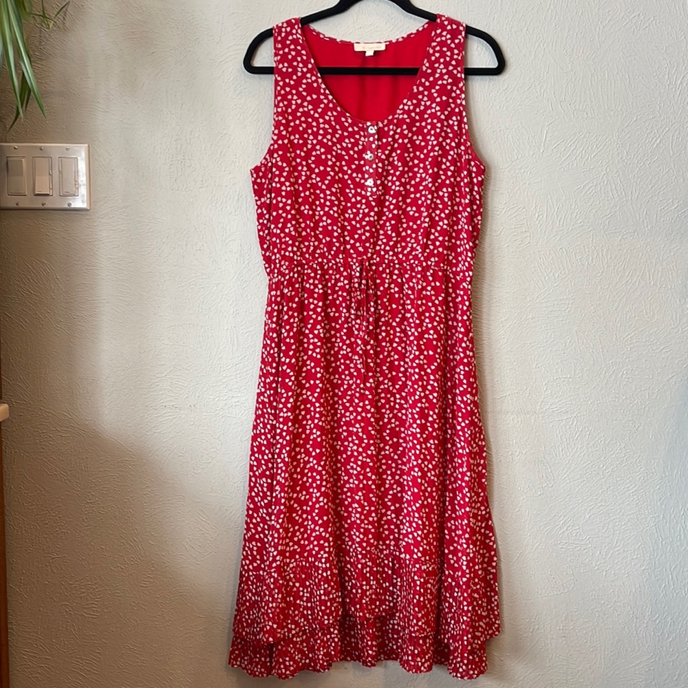 &. Layered Valentine Dress. Red with white hearts. Sleeveless. Scoop neck.